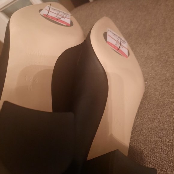 Amalfi Black Leather Block Heel Pump shoe size 12.5 - Picture 6 of 6